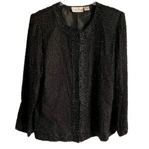 Laurence Kazar New York Black Beaded Silk Jacket Women's XL
